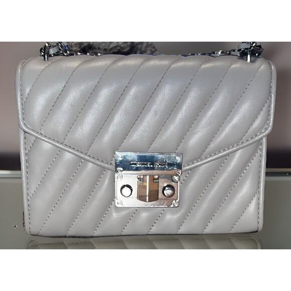 Michael Kors Gray Leather Quilted Crossbody Bag with Chain Strap - Picture 2 of 13